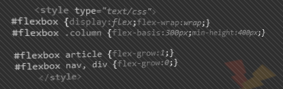 Billede af alt CSS flexbox kode, som er nødvendig for at lave et 3-kolonne layout.